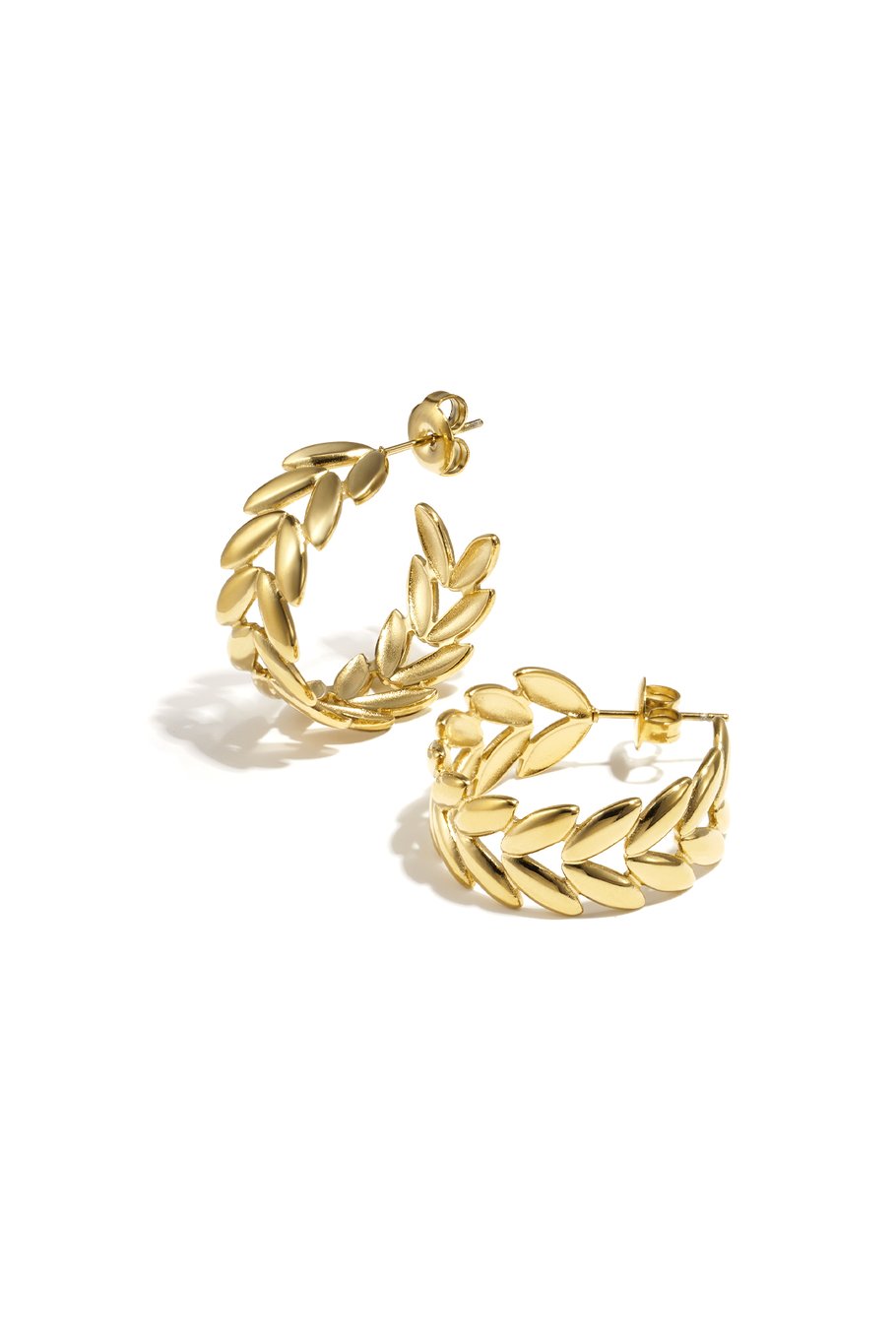 Boucles d'oreilles créoles en acier inoxydable, style feuille, style décontracté, simple et quotidien, bijoux pour femmes