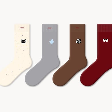 1 Paar einfache Wadensocken aus Baumwolle mit Cartoon-Stickerei h5 Bild2