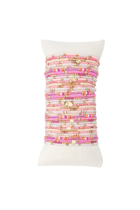 Display mit Armbändern bunte Perlen Pink Edelstahl 2