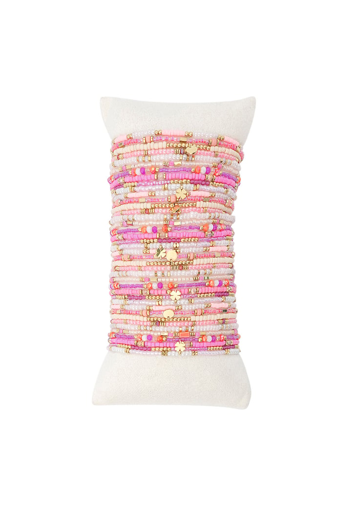 Display with bracelets colorful beads Pink Stainless Steel 