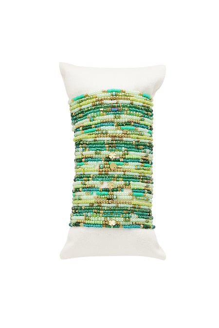 Display with bracelets colorful beads Green & Gold color Stainless Steel 2