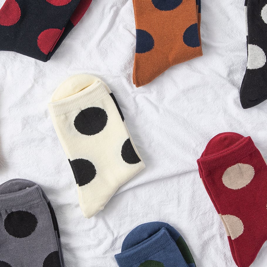 1 Pair  Adorable Polka Dot Color - Blocking Women's Mid - Calf Socks Picture3