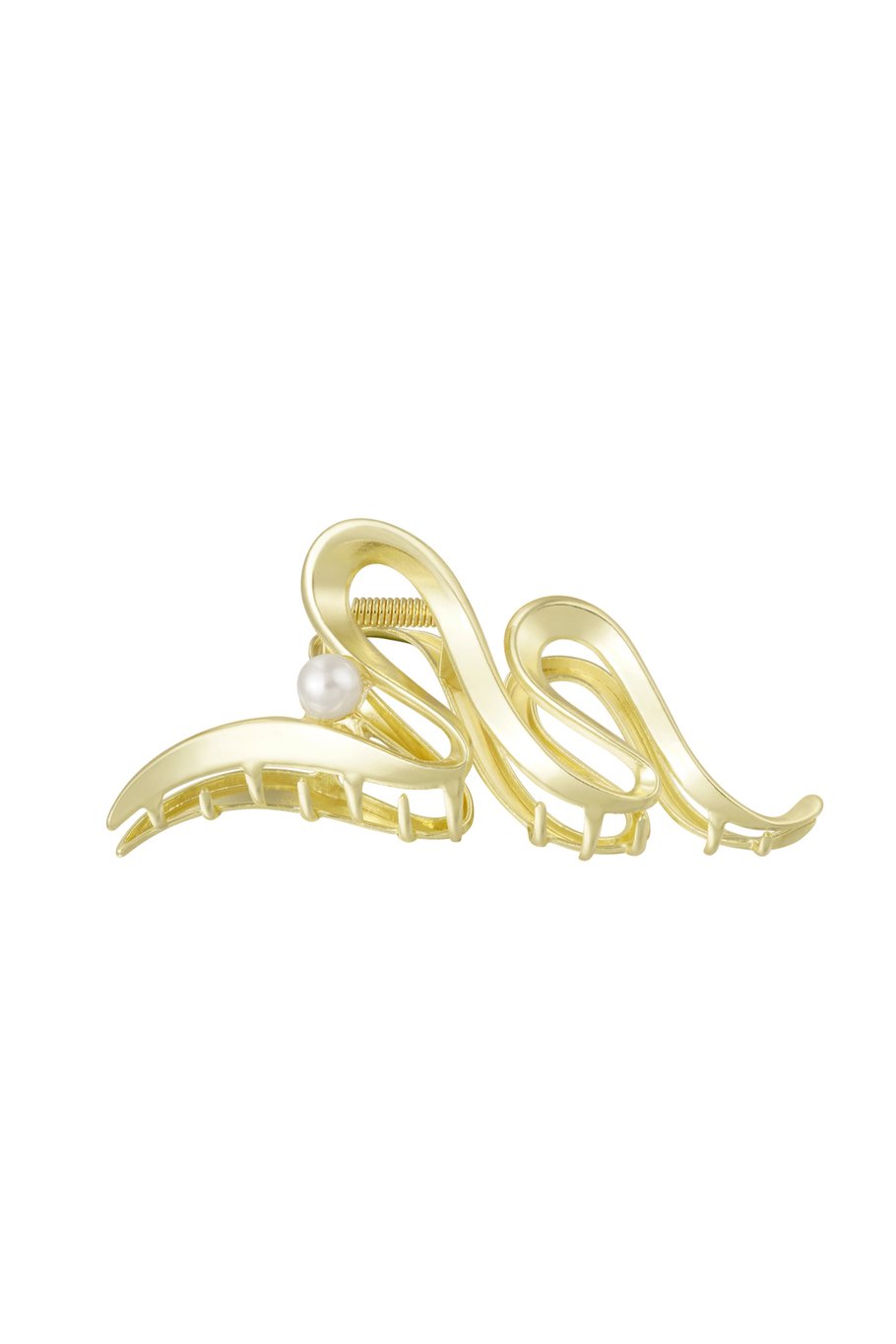 Haarspange Locke mit Perle - goldfarbenes Metall