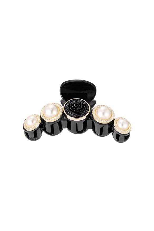Hair clip pearls with rose - black
