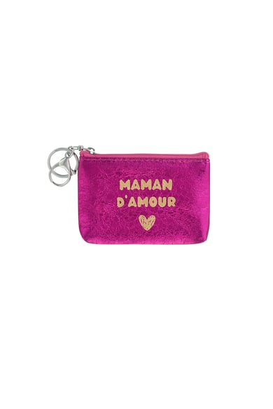 Portafoglio portachiavi metallico maman d'amour - fucsia h5 