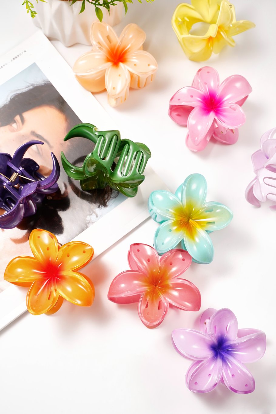 Hair clip with gradient flower Hawaii love - light pink h5Picture3