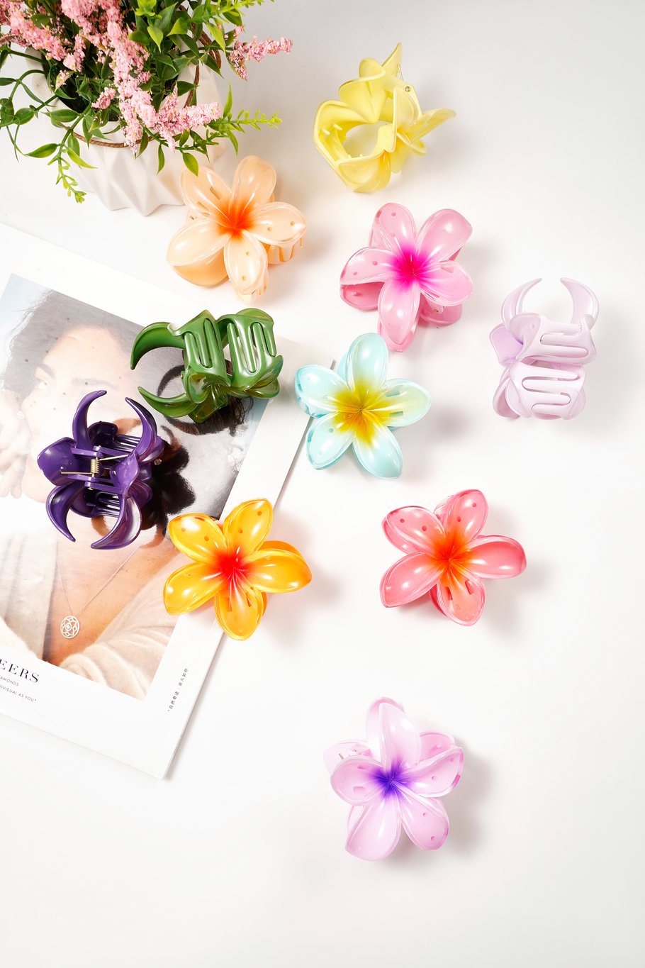 Hair clip with gradient flower Hawaii love - light pink h5Picture4