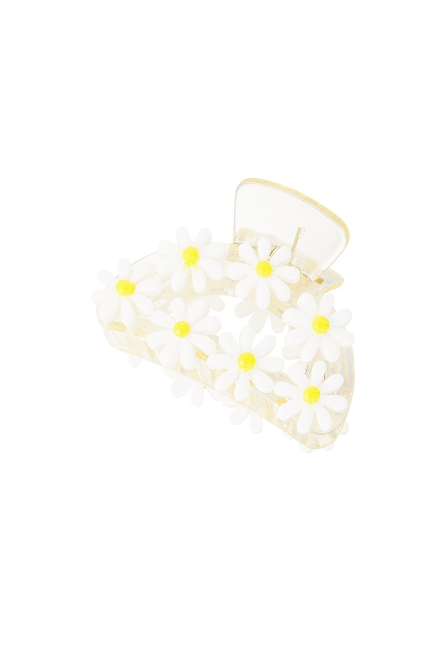 Artiglio per capelli in plastica con fiore in resina - Bianco 