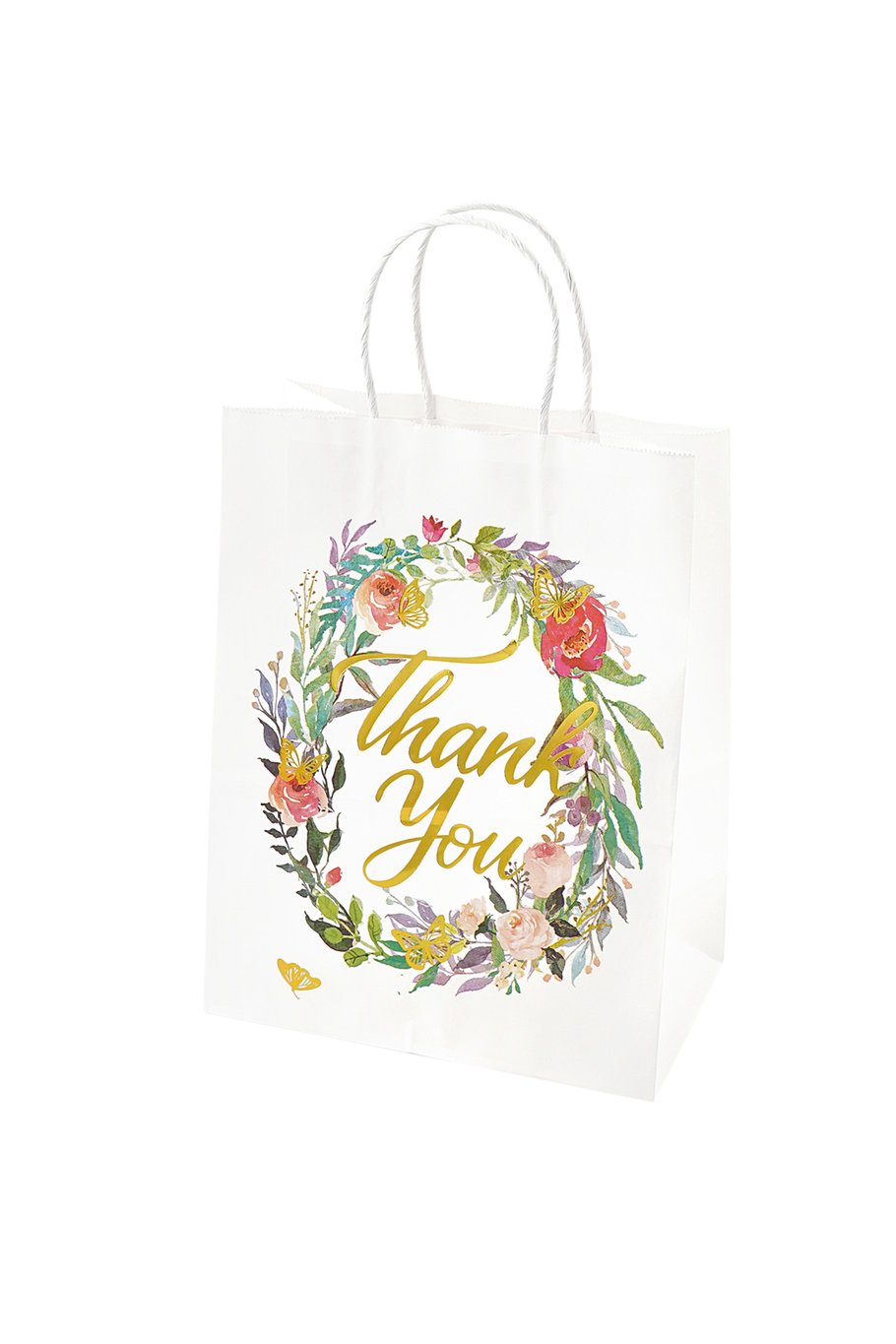 Große Dankeschön-Geschenktüte mit Kranz – weiß-multi