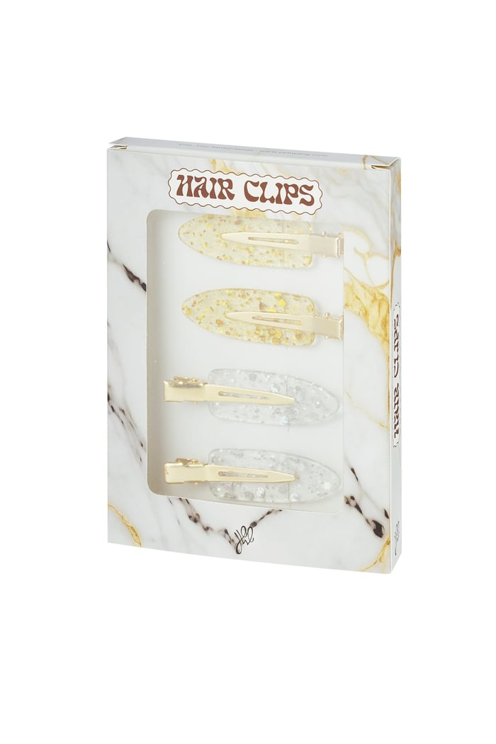 Hair clip box marble - Gold Color silver 