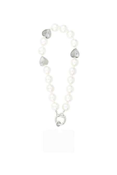 Phone cord heart of pearl - White silver color