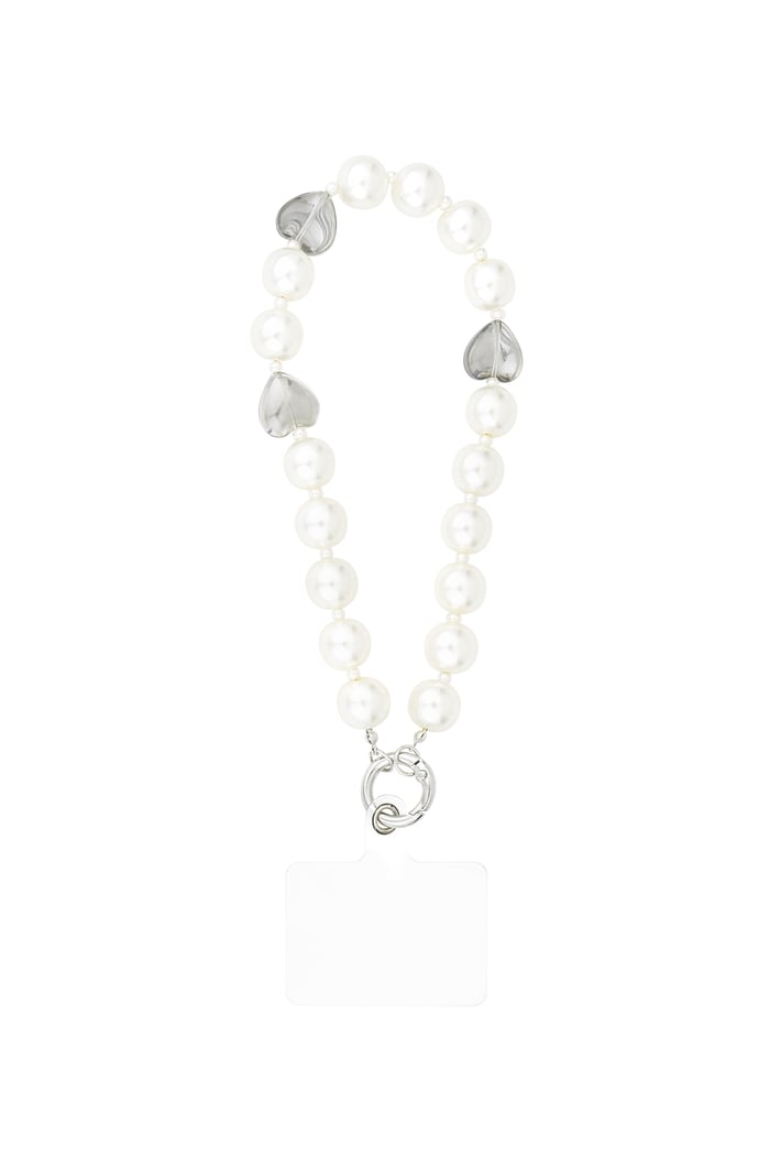 Phone cord heart of pearl - White silver color 