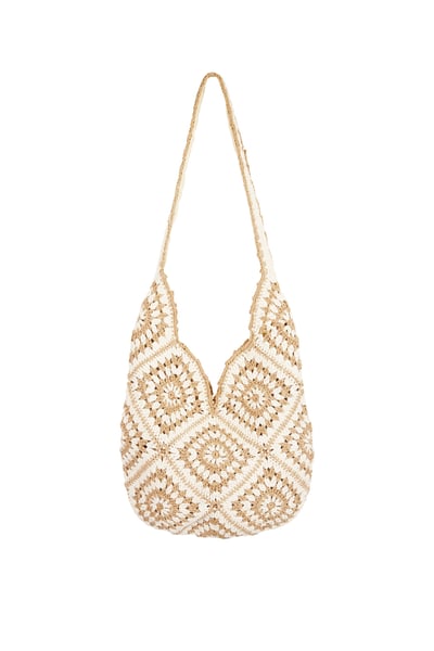 Bohemian Hobo bag - beige & white