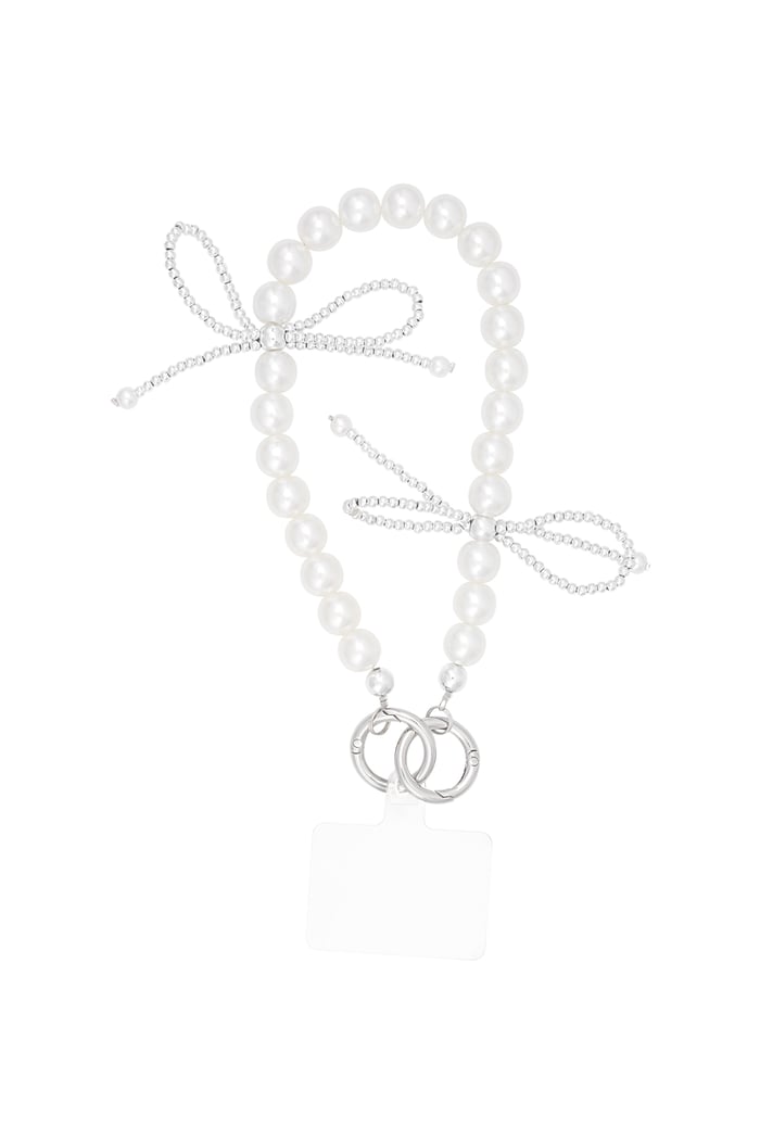 Phone cord pearl bowtiful - White silver color 