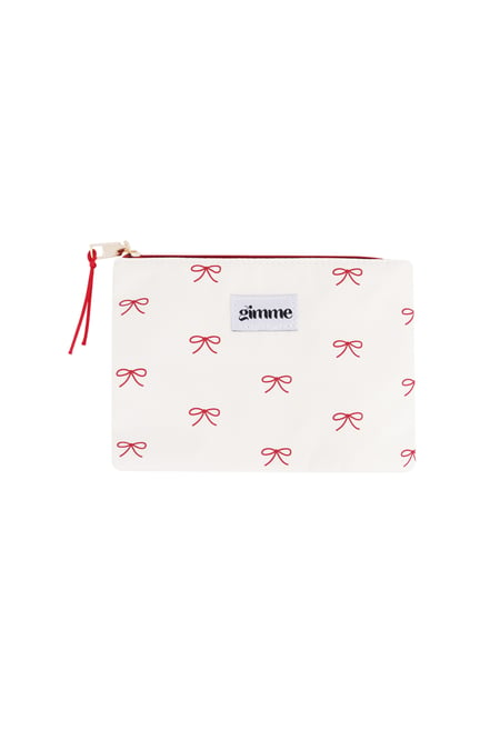 Flat toiletry bag with bows - White