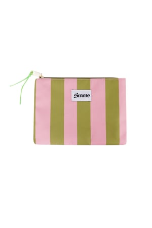 Flat toiletry bag large stripe - Green pink h5 