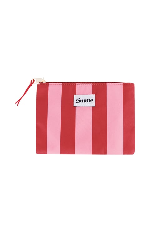 Flat toiletry bag thick stripe - Pink red