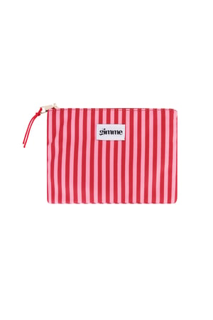 Flat toiletry bag thin stripe - Pink red h5 