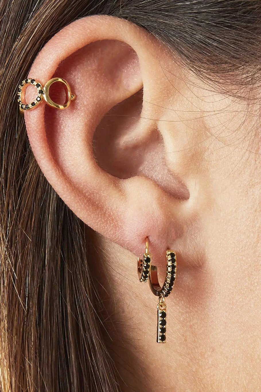 Boucles d'oreilles Lettre E Noir Cuivré Image7