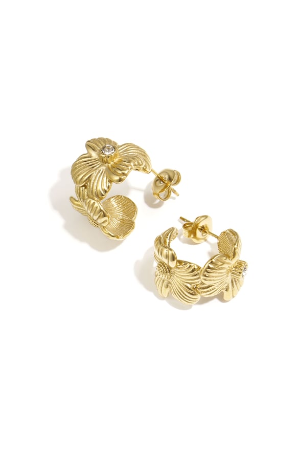 Boucles d&#39;oreilles créoles en acier inoxydable, style décontracté et simple, série Fleur, bijoux pour femmes