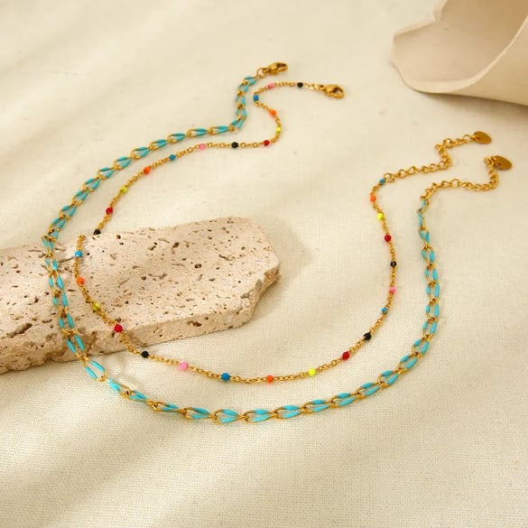 Chaînes de perles en acier inoxydable multicolores, légères, luxueuses et douces
