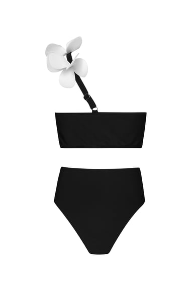 Bikini Avec Fleurs Blanches - Noir M h5 Image5