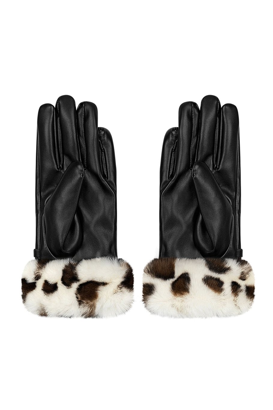 Handschuhschnalle mit Kunstfell-Tierprint – Schwarz-Beige Bild3