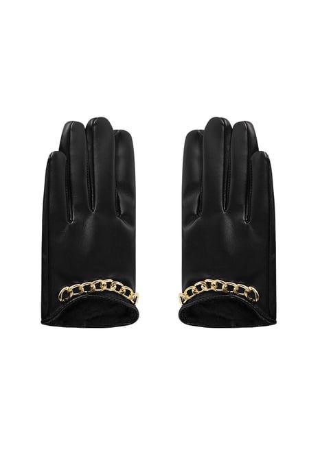 PU gloves with small chain - black 2