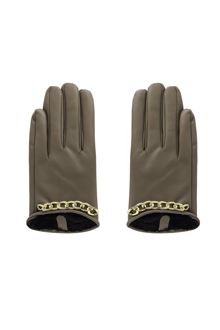 PU gloves with small chain - brown 