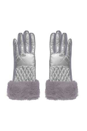 Gloves stitching with faux fur - Silver Color color h5 