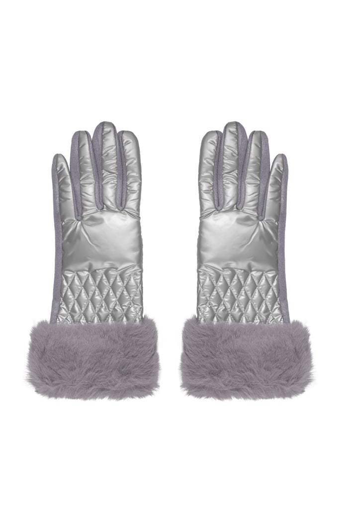 Gloves stitching with faux fur - Silver Color color 