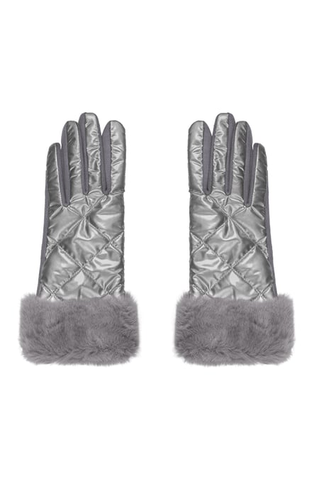 Gloves stitched with faux fur - Silver Color color 2