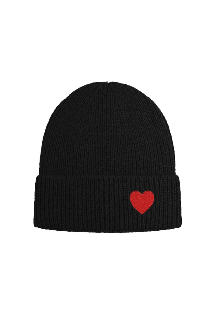 Hat with heart detail - black 