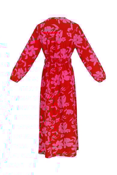 Maxi jurk bloemenprint roze rood h5 Afbeelding2