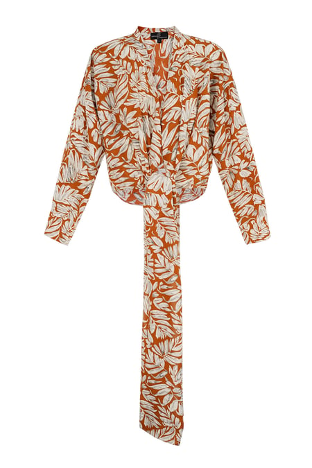 Wrap blouse leaf print orange 2