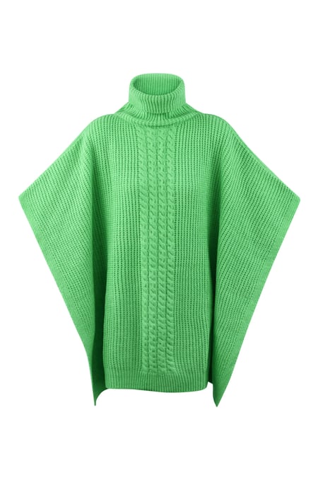 Plain knitted poncho - green