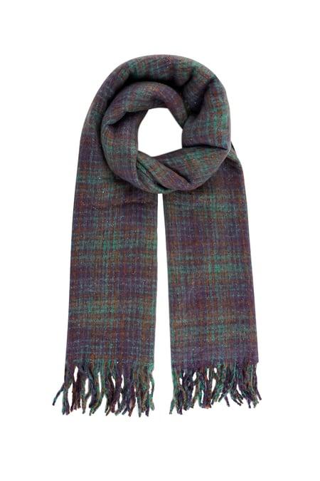 Checked warm winter scarf - green purple 2