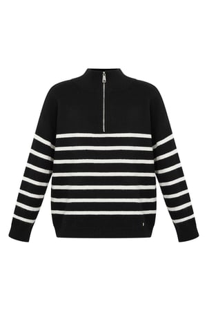 Knitted sweater stripes with zipper - beige black - LXL h5 