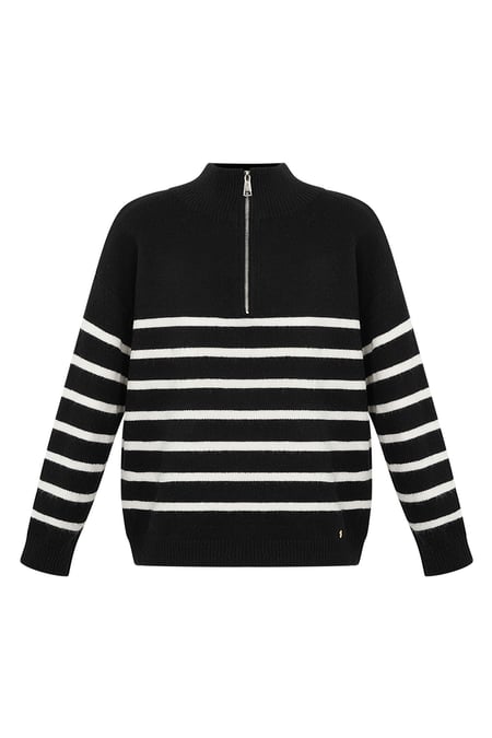 Knitted sweater stripes with zipper - beige black - LXL 2