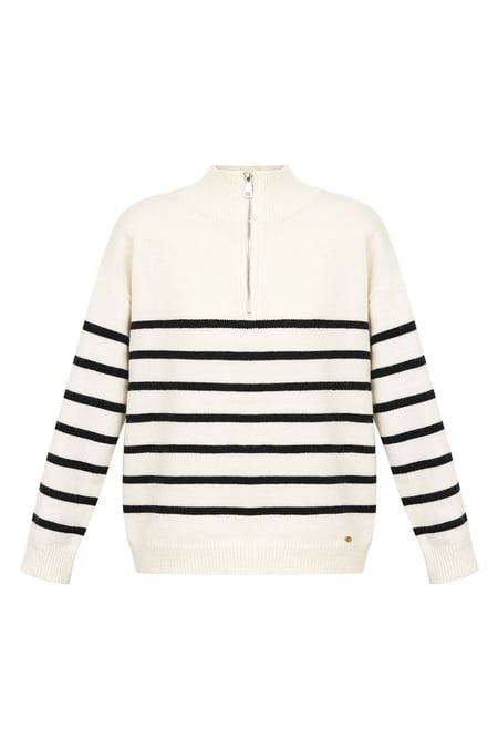 Knitted sweater stripe with zipper - black and white 2