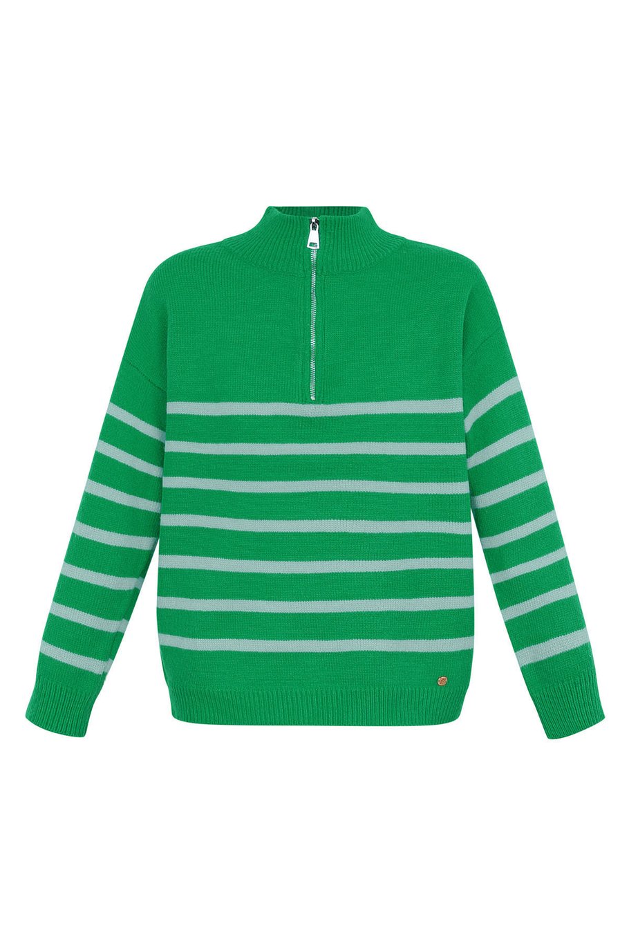 Knitted sweater stripes with zipper - beige black - SM