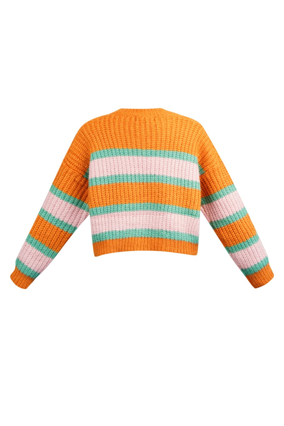 Gestrickter dreifarbiger Pullover mit Streifen – Orange-Rosa h5Bild7