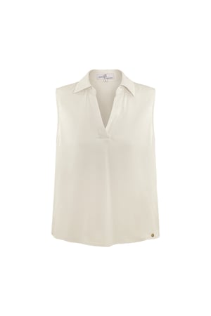 Sleeveless blouse with v-neck - beige  h5 