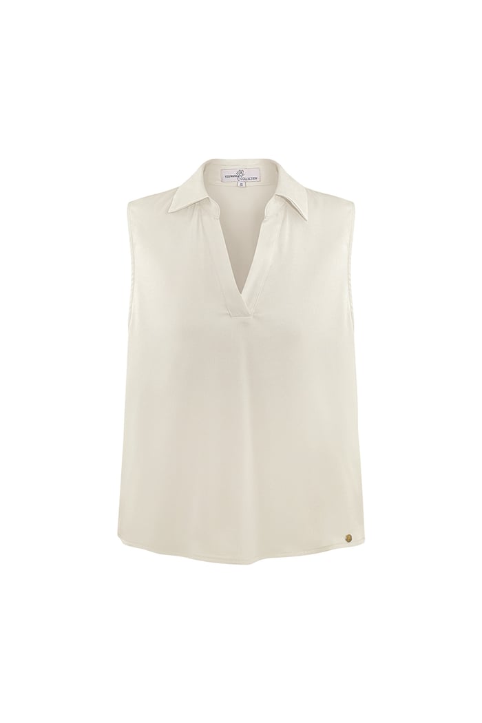 Sleeveless blouse with v-neck - beige  