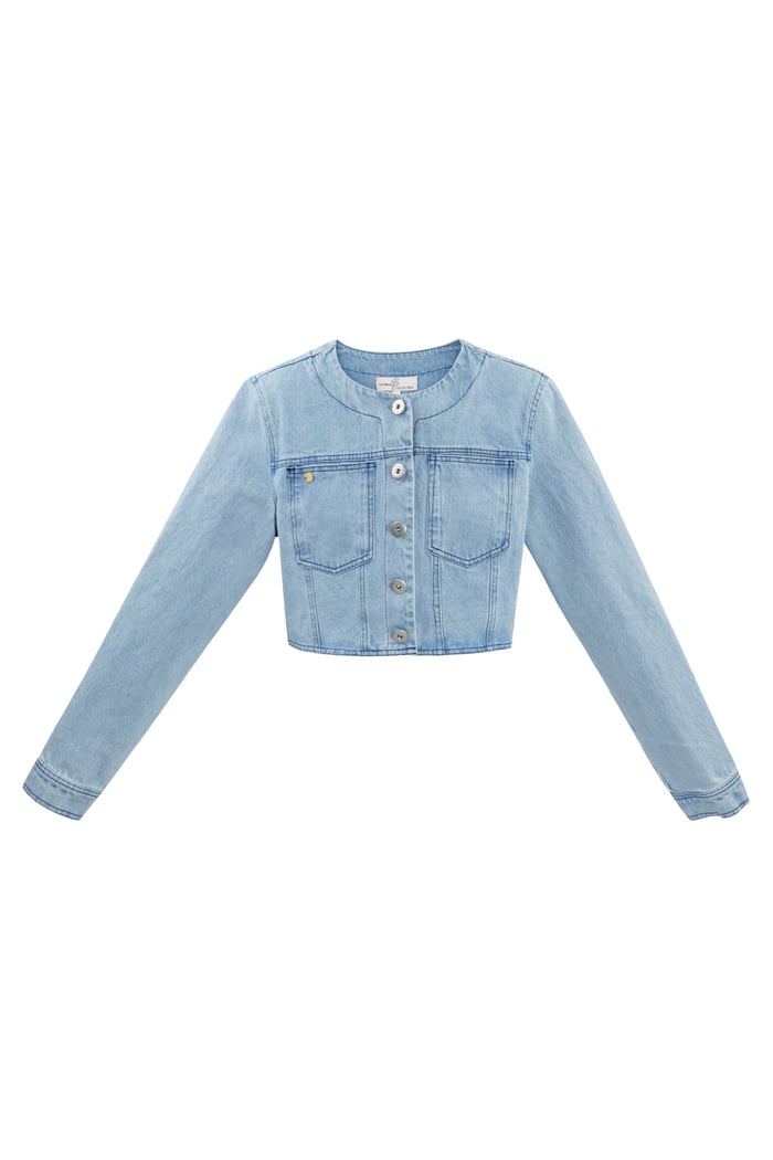 Cropped denim jacket with buttons - blue  