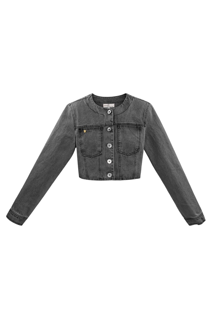 Cropped denim jacket with buttons - gray 