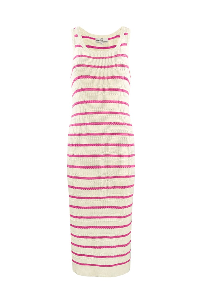 Knitted dress with stripes - fuchsia 