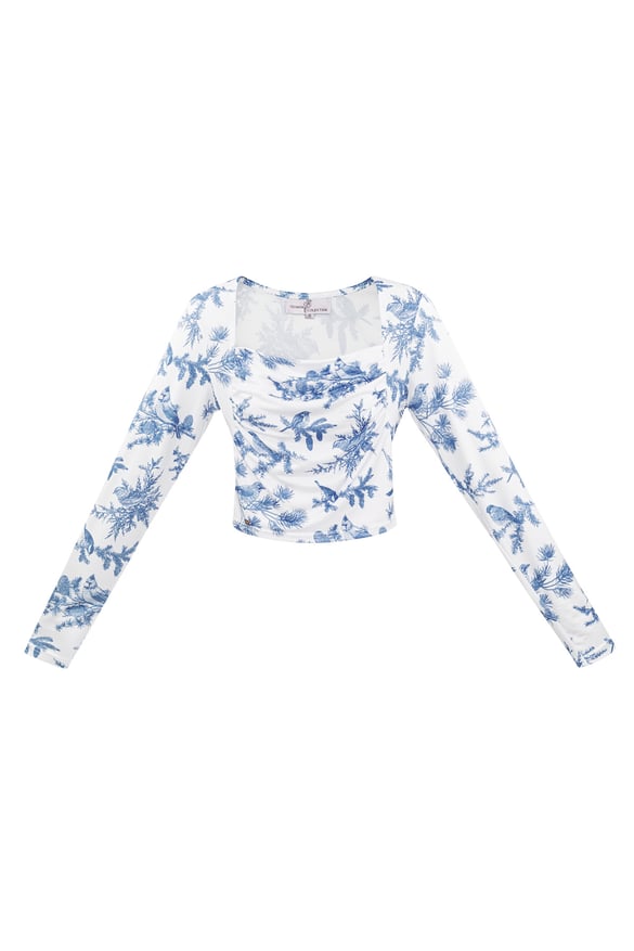 Long sleeve bloem top - blauw  2