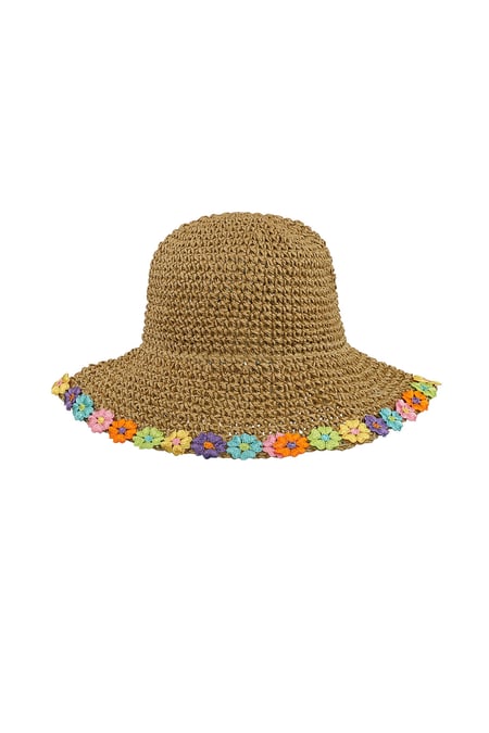 Hat with floral brim - brown  2