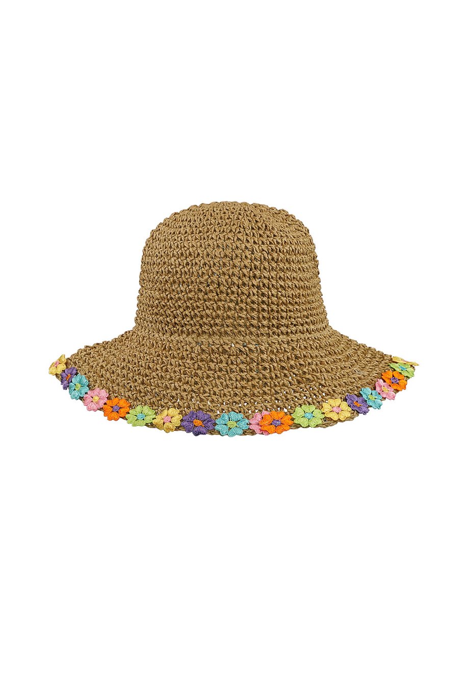 Hat with floral brim - beige